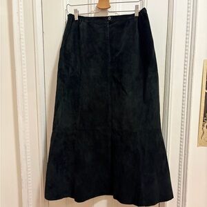 Chico’s Black Suede Leather Midi Skirt Sz 12 Witchy Boho  A-Line Vintage 90s Y2K